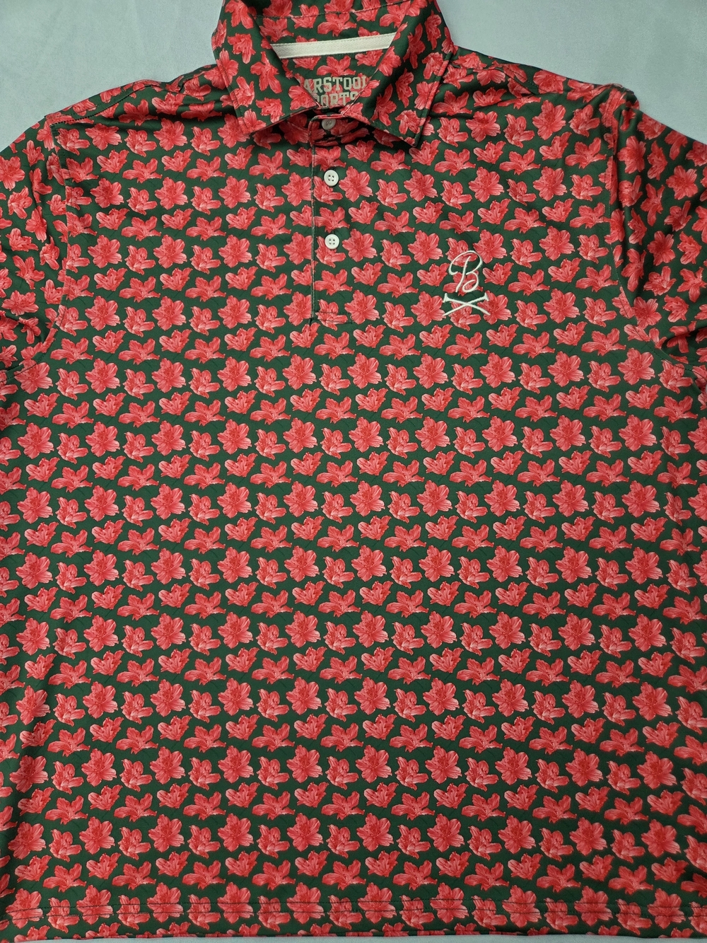 Barstool Sports Polo Shirt Red Green Floral Print Mens Medium